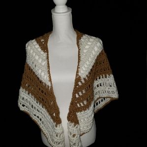 Beige & White Crocheted Shawl